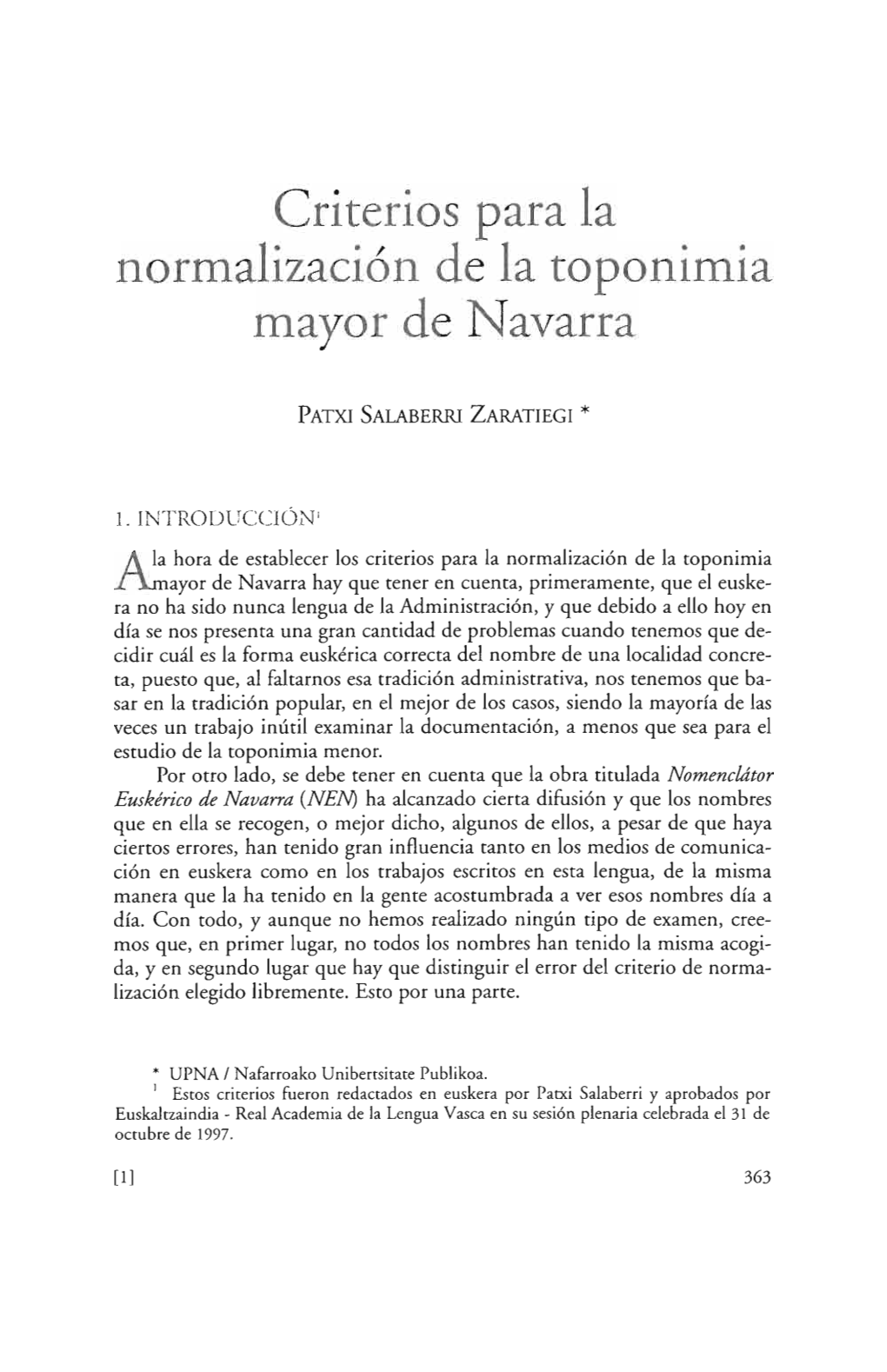 Criterios Para La Normalización De La Toponimia Mayor De Navarra