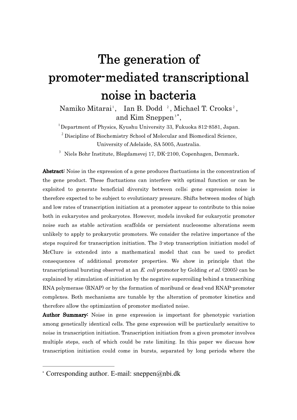 The Generation of Promoter-Mediated Transcriptional Noise in Bacteria