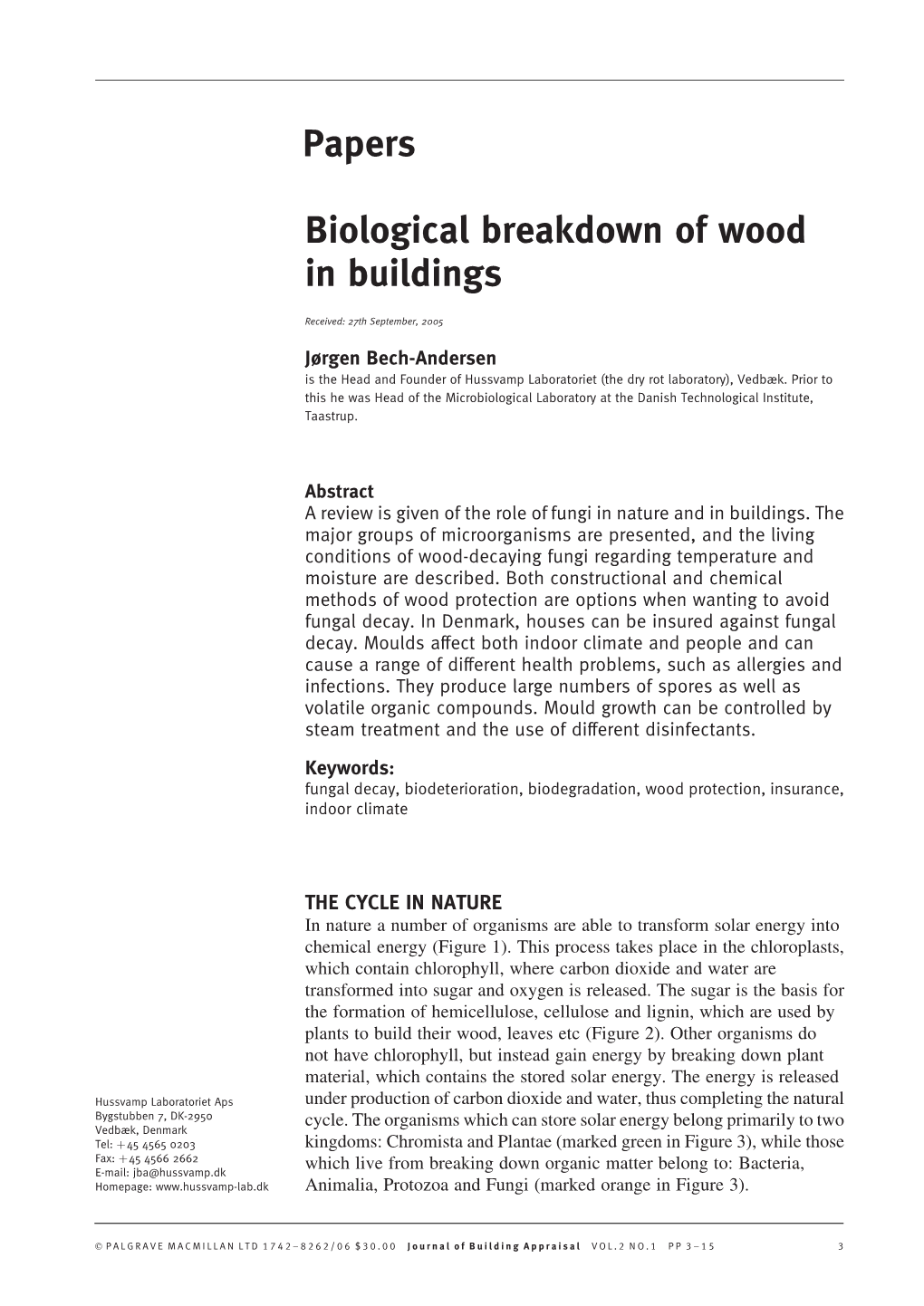 Papers Biological Breakdown of Wood in Buildings