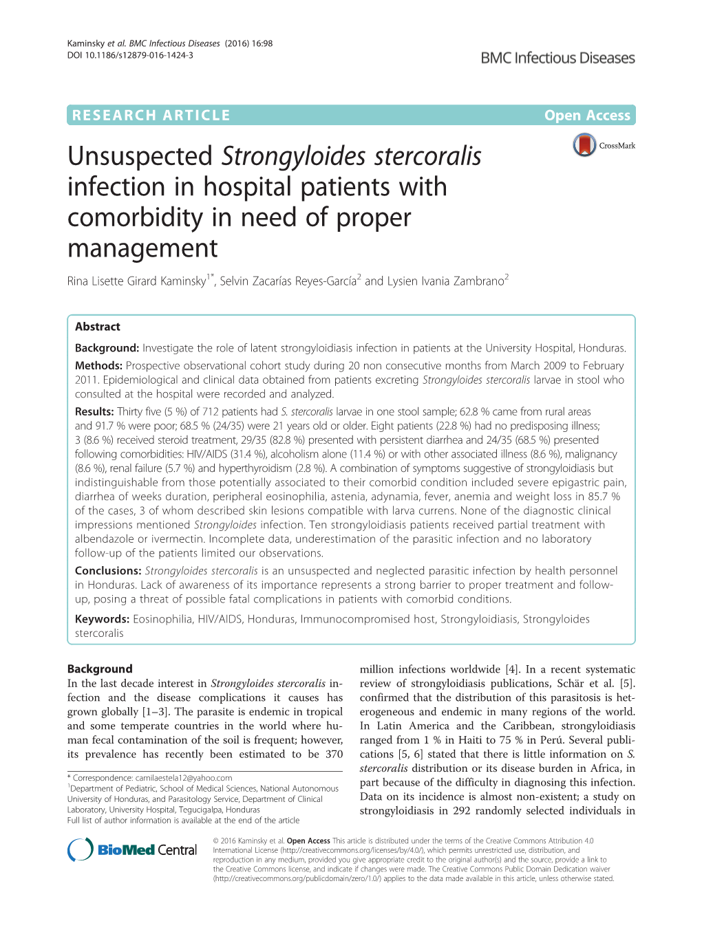 Unsuspected Strongyloides Stercoralis Infection in Hospital Patients With