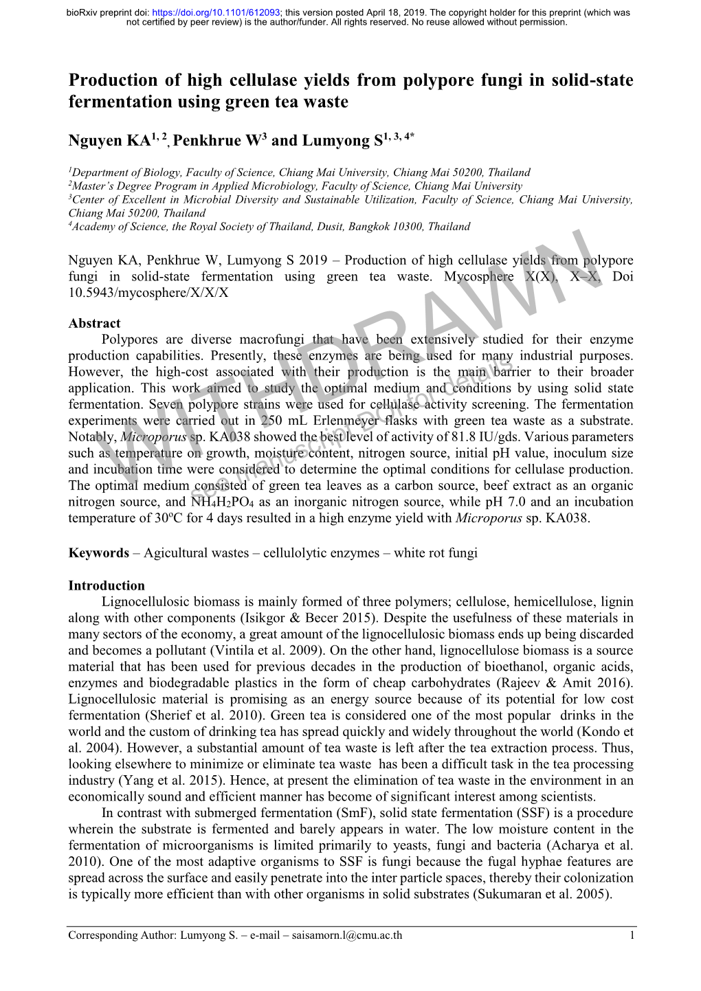 Production of High Cellulase Yields from Polypore Fungi in Solid-State Fermentation Using Green Tea Waste