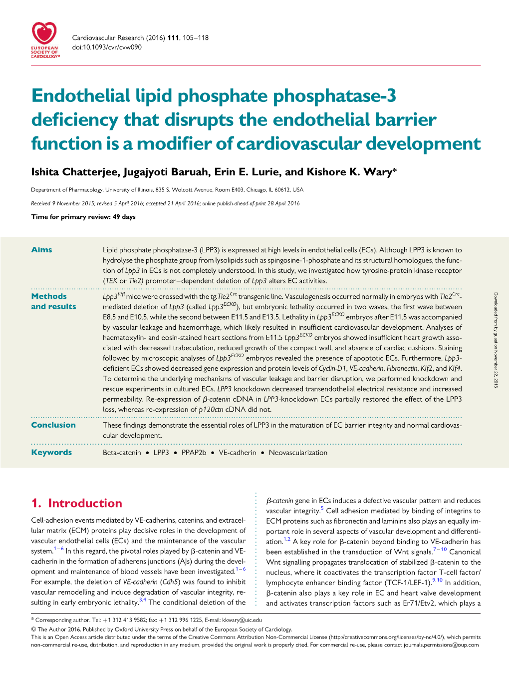 Endothelial Lipid Phosphate Phosphatase-3 Deficiency That