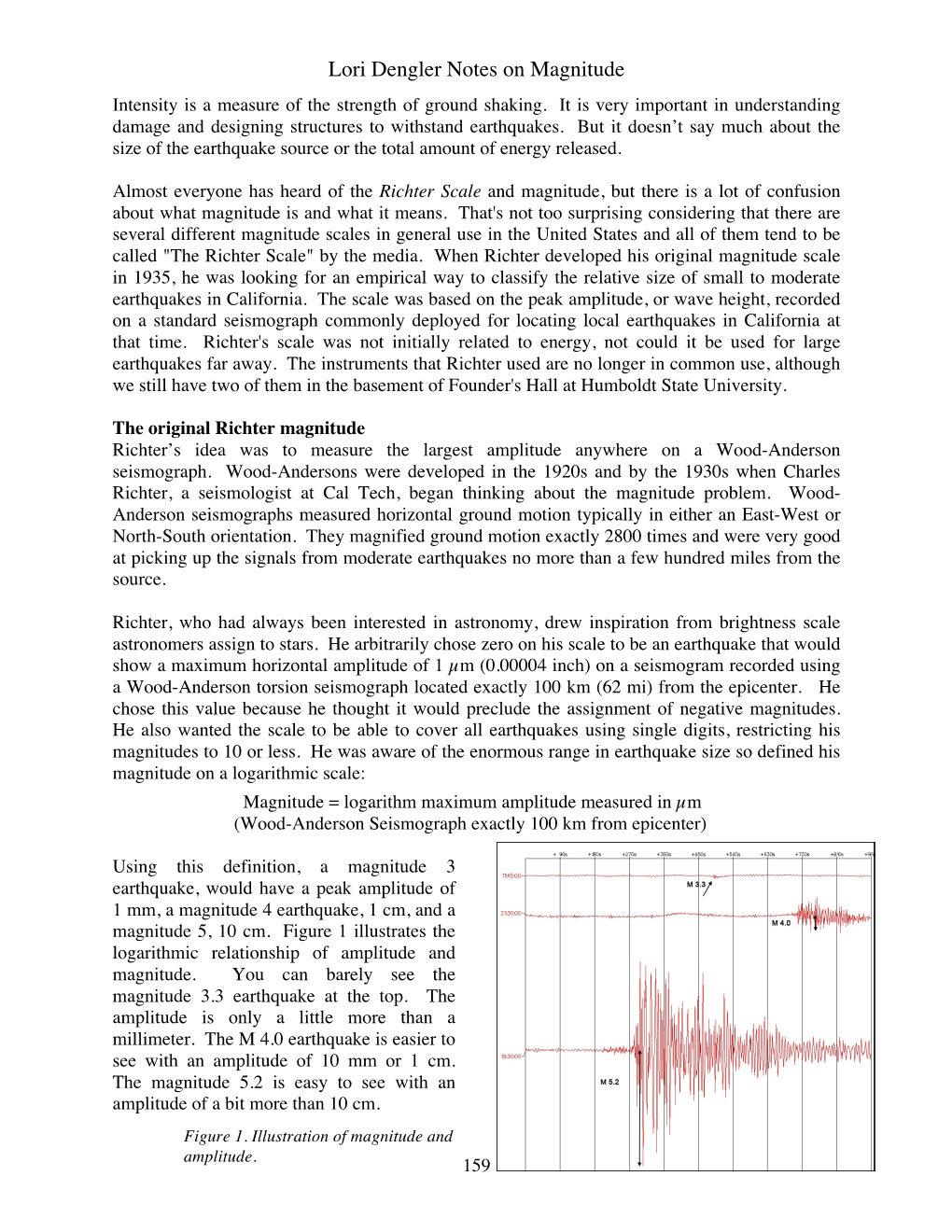 Lori Dengler Notes on Magnitude Intensity Is a Measure of the Strength of Ground Shaking