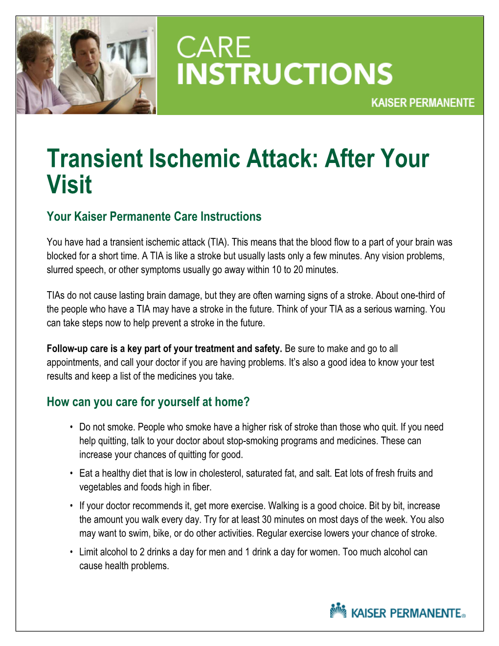 Transient Ischemic Attack: After Your Visit Your Kaiser Permanente Care Instructions