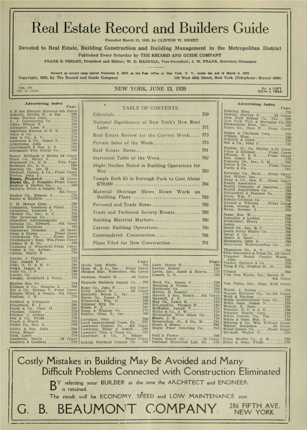 Real Estate Record and Builders Guide Founded March 21, 1868, by CLINTON W