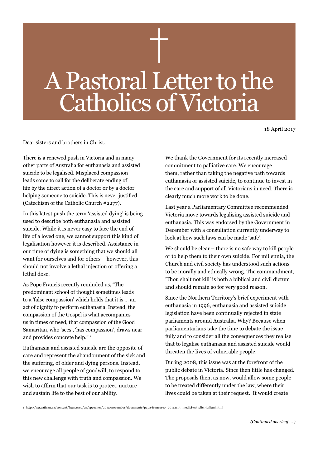 Pastoral Letter on Euthanasia