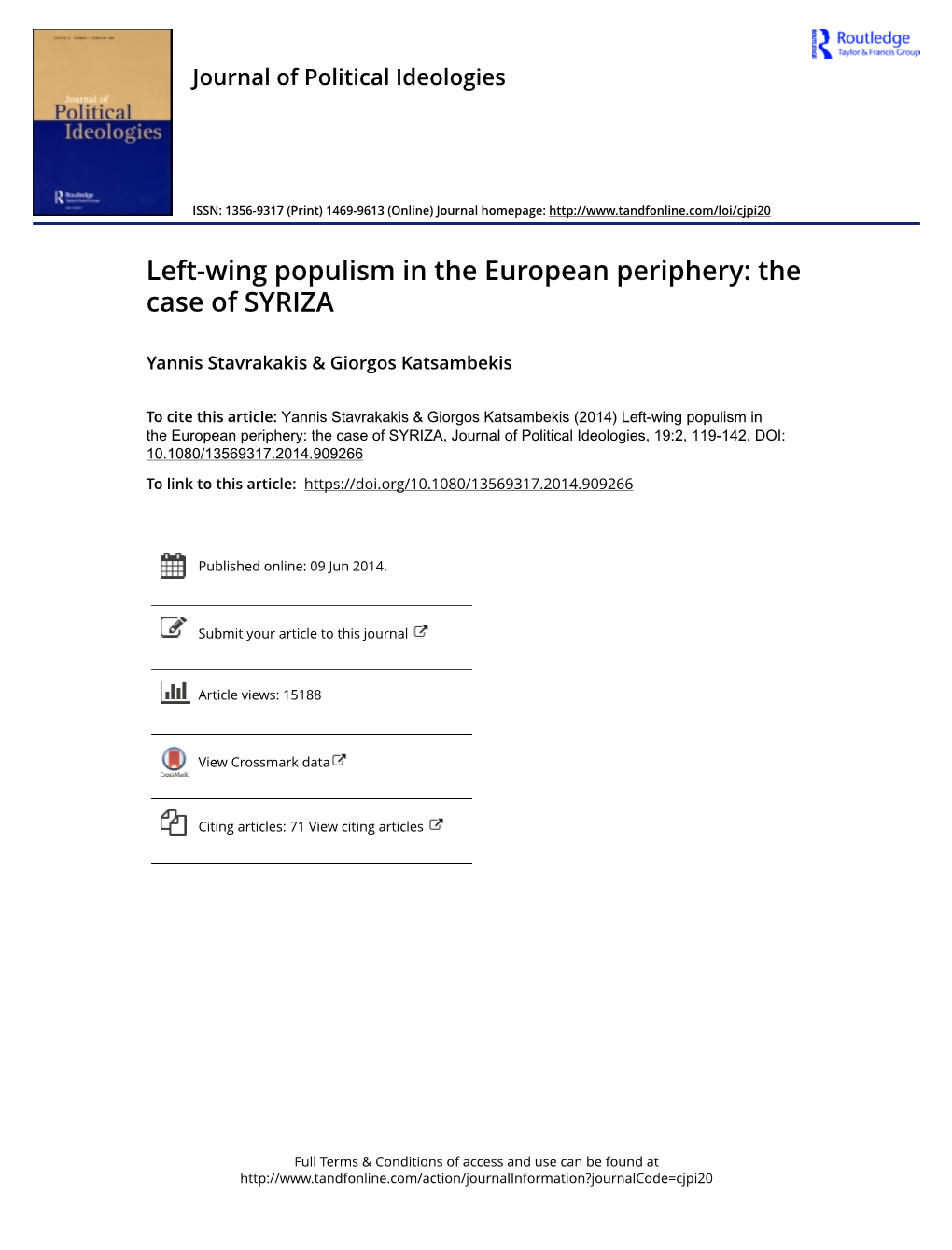 Left-Wing Populism in the European Periphery: the Case of SYRIZA