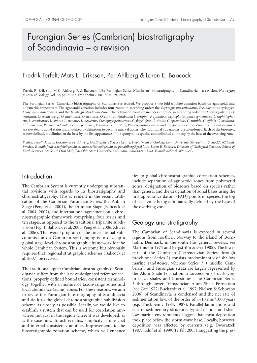 Furongian Series (Cambrian) Biostratigraphy of Scandinavia – a Revision