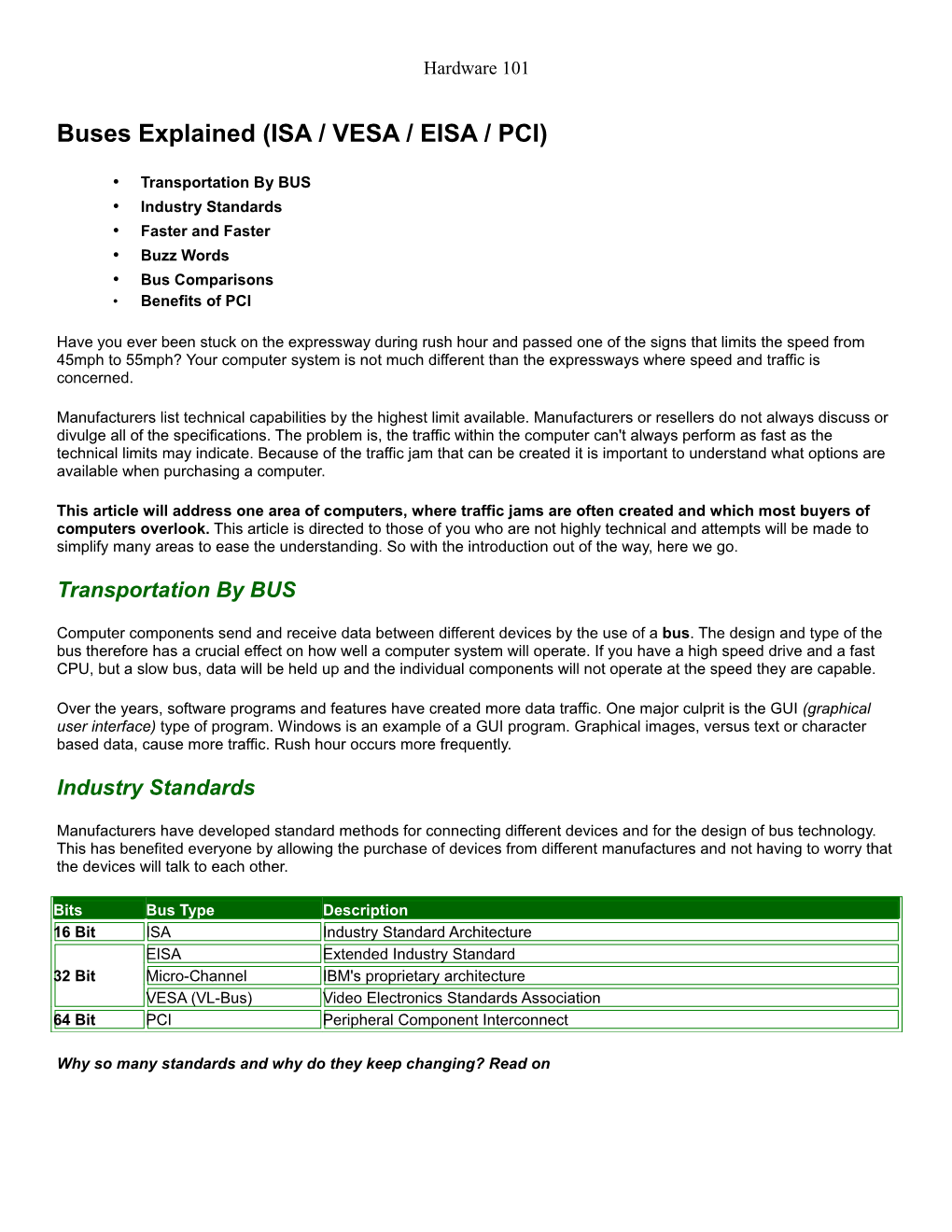 Buses Explained (ISA / VESA / EISA / PCI)