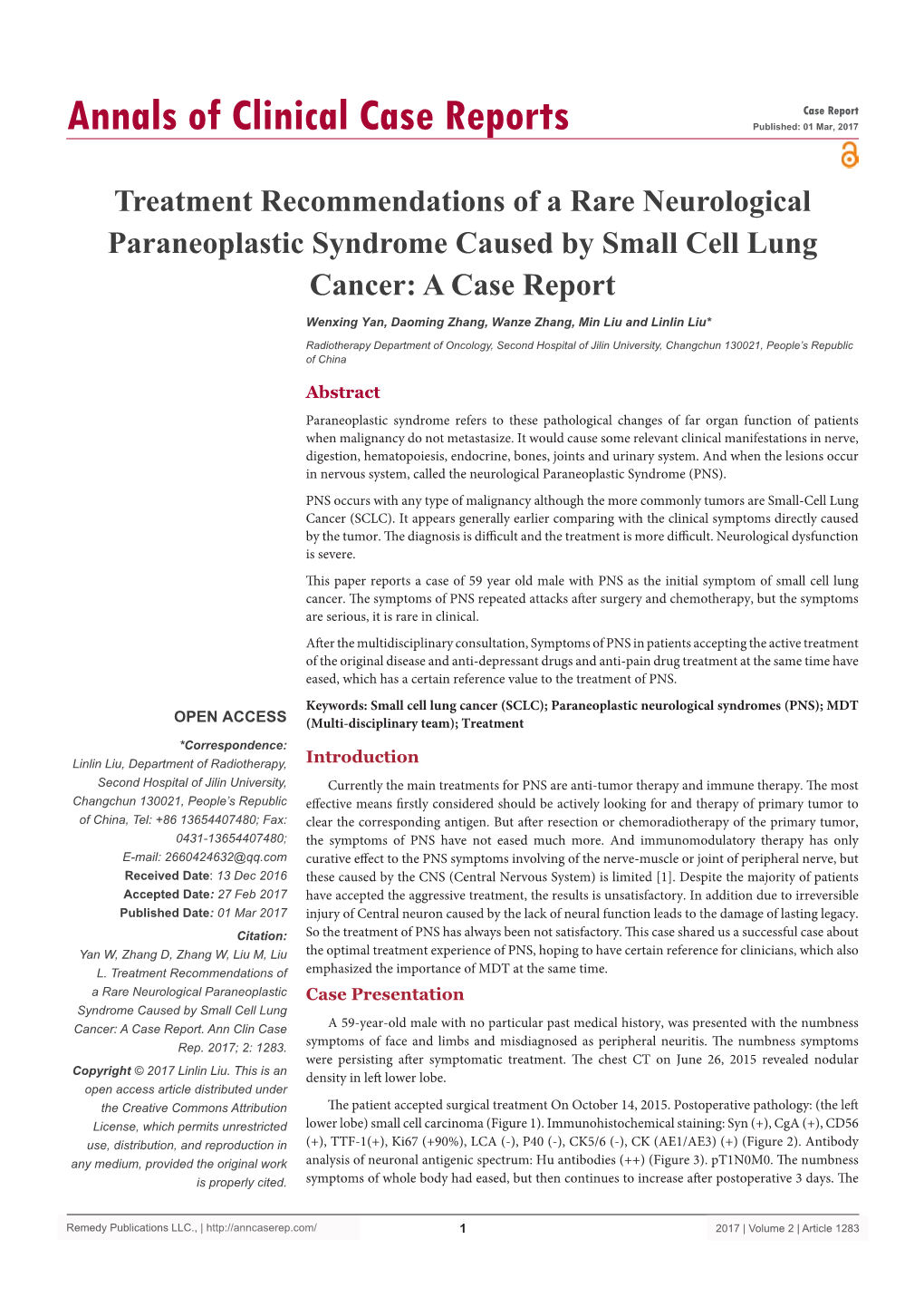 Treatment Recommendations of a Rare Neurological Paraneoplastic Syndrome Caused by Small Cell Lung Cancer: a Case Report