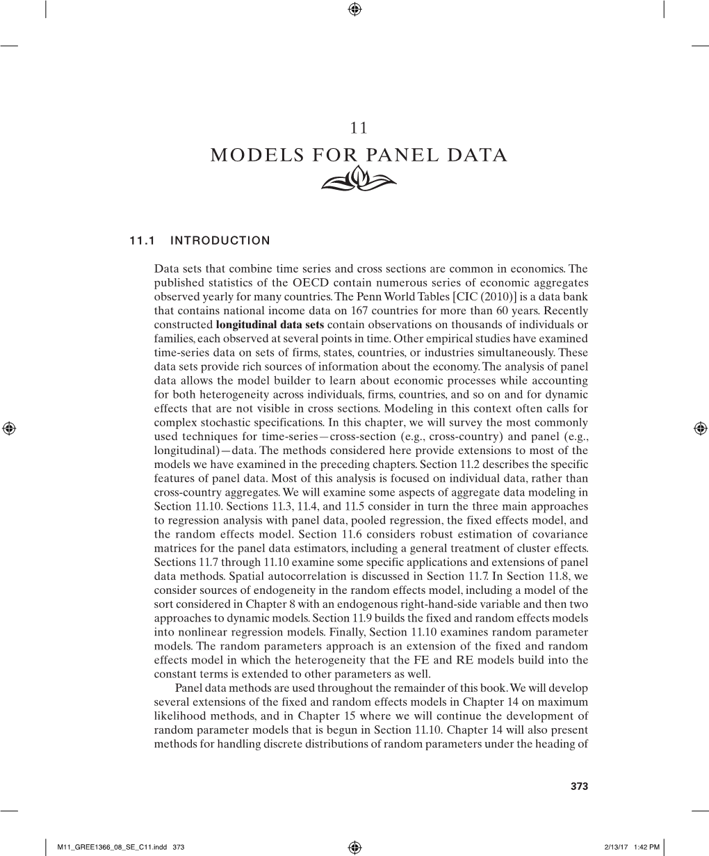 Models for Panel Data 375 Or Time-Series Settings Alone