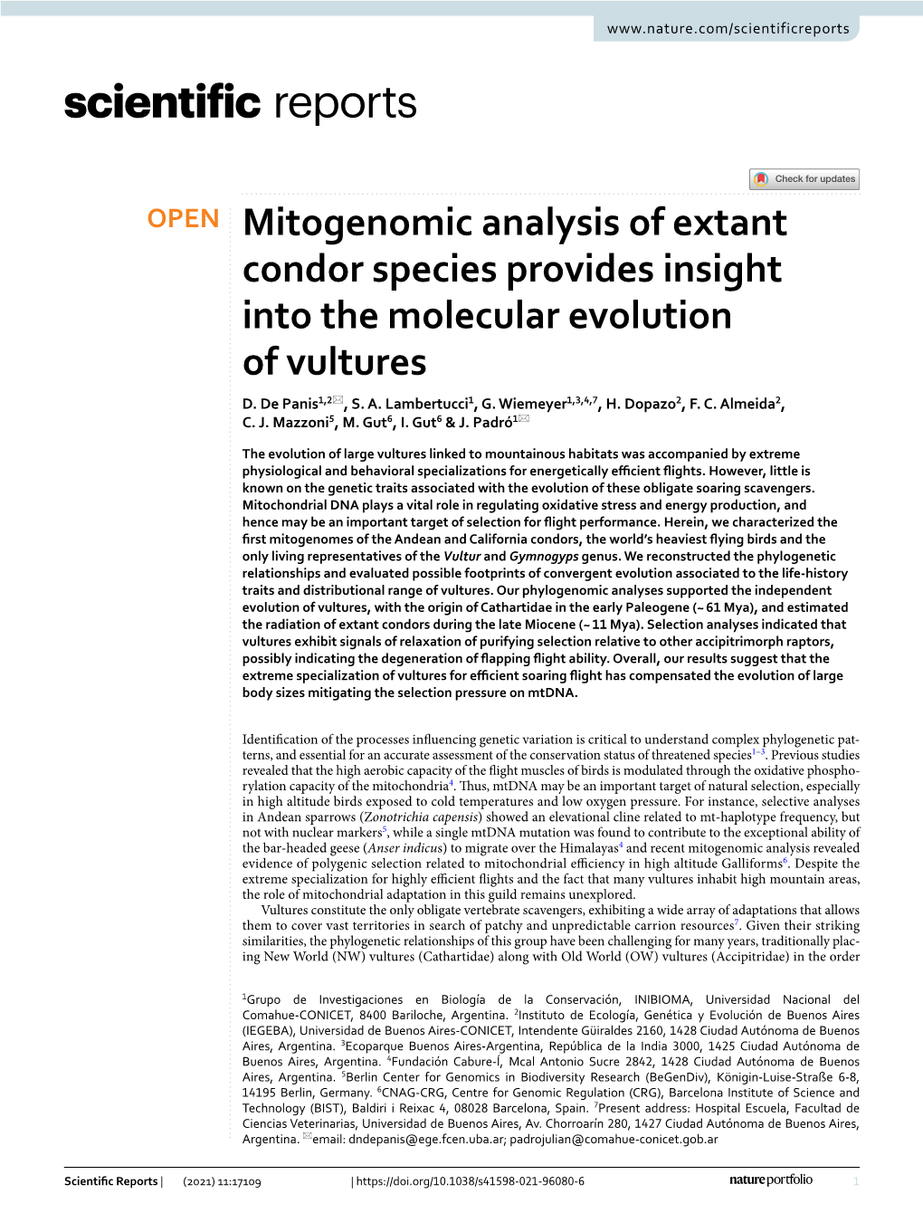 Mitogenomic Analysis of Extant Condor Species Provides Insight Into the Molecular Evolution of Vultures D