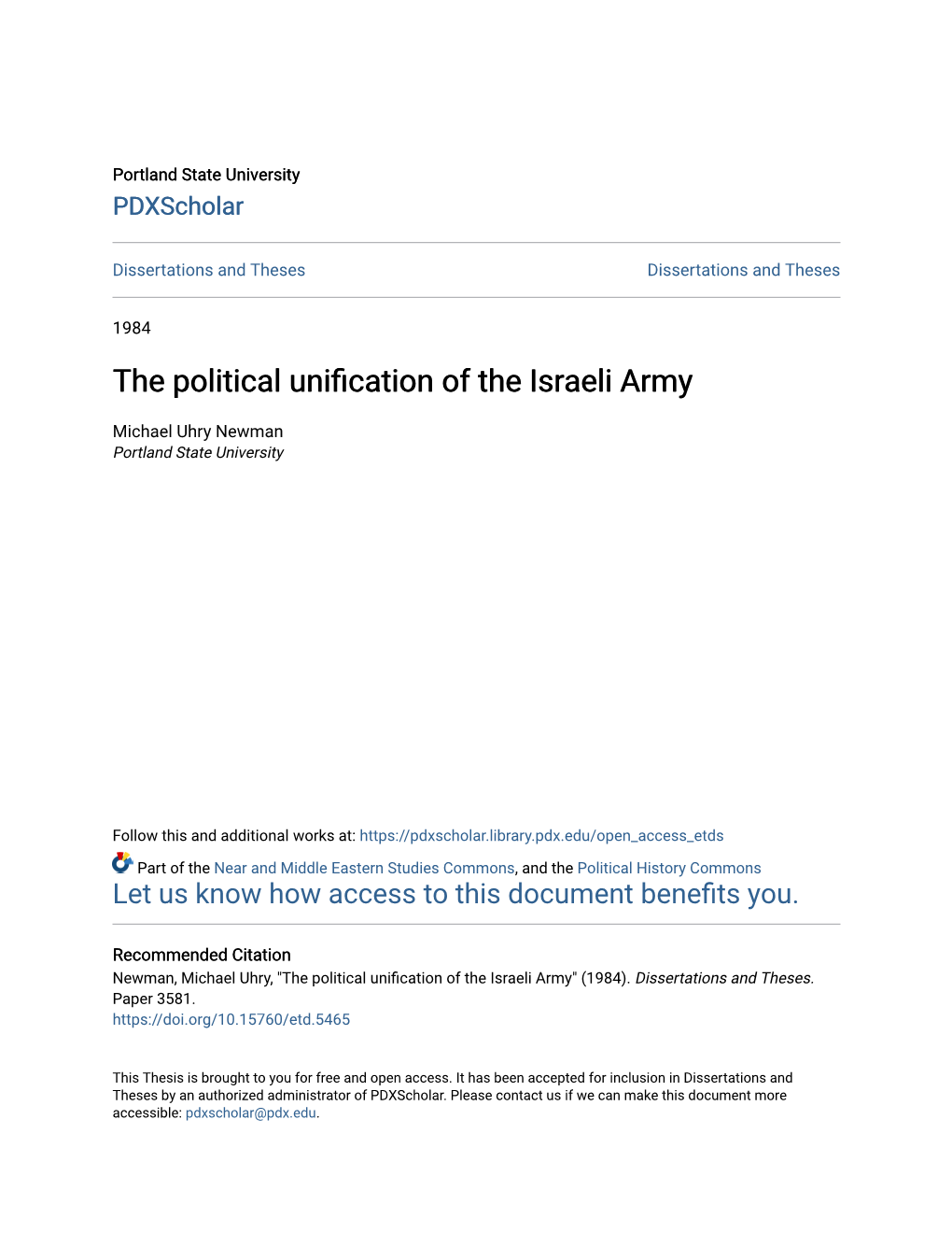 The Political Unification of the Israeli Army