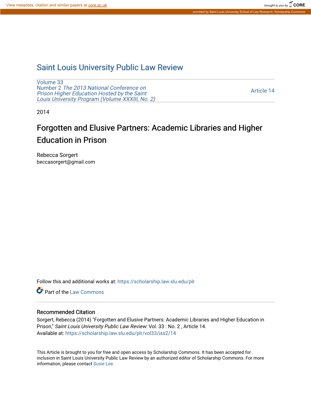 Academic Libraries and Higher Education in Prison