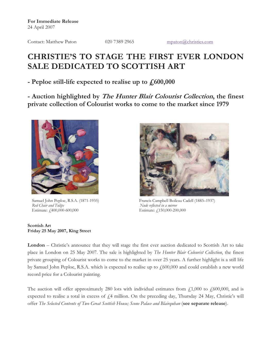 Christie's to Stage the First Ever London Sale Dedicated