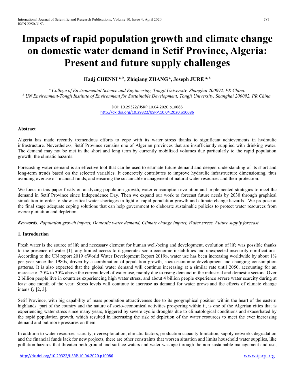 Impacts of Rapid Population Growth and Climate Change on Domestic Water Demand in Setif Province, Algeria: Present and Future Supply Challenges