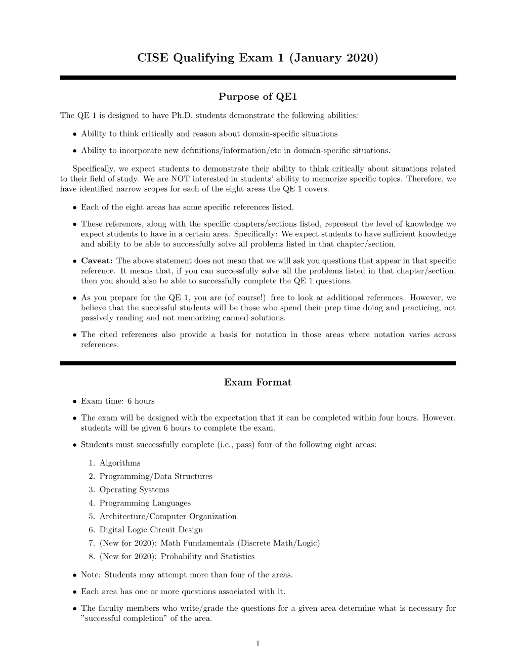 CISE Qualifying Exam 1 (January 2020)