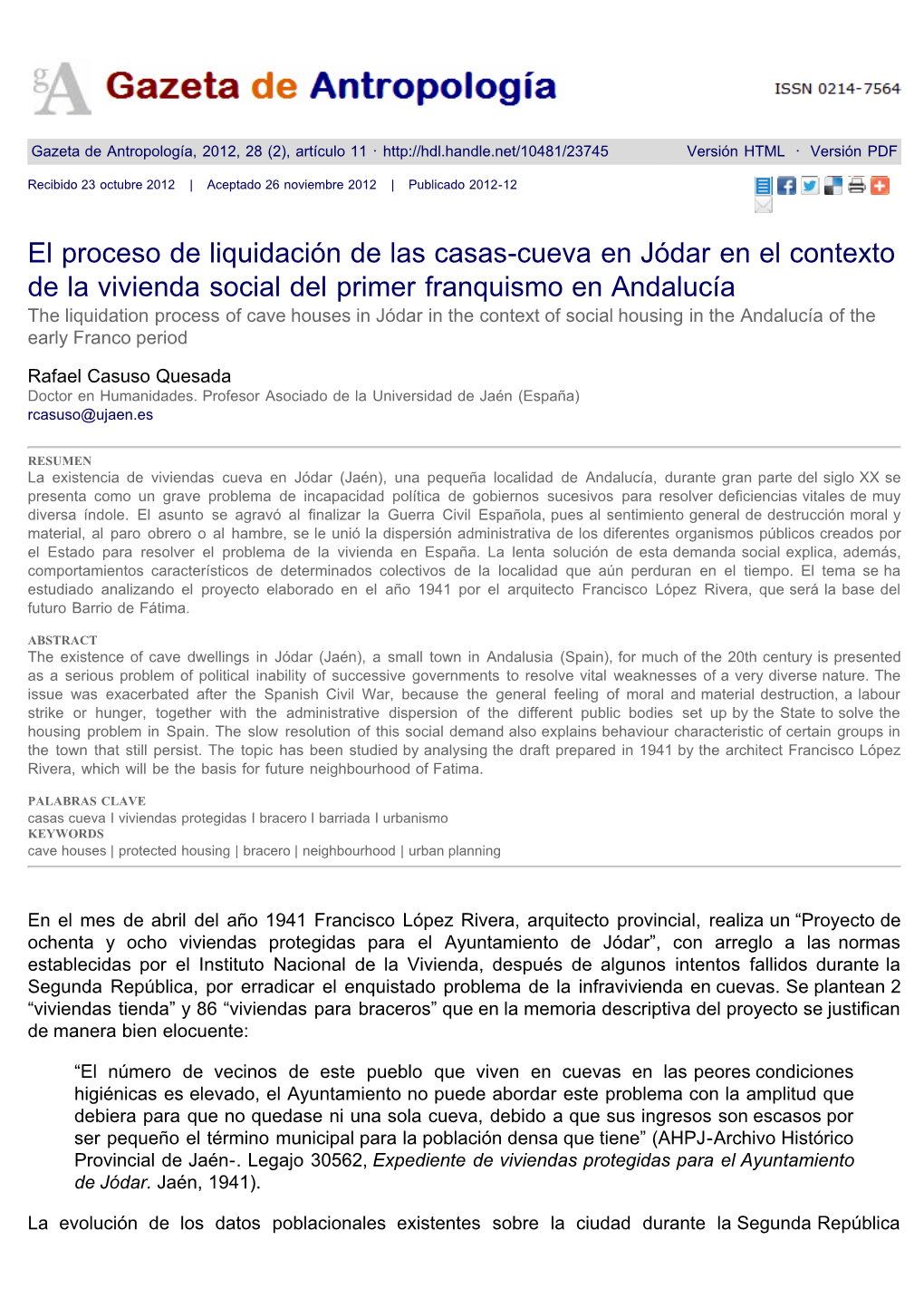 El Proceso De Liquidación De Las Casas-Cueva En Jódar En El Contexto De