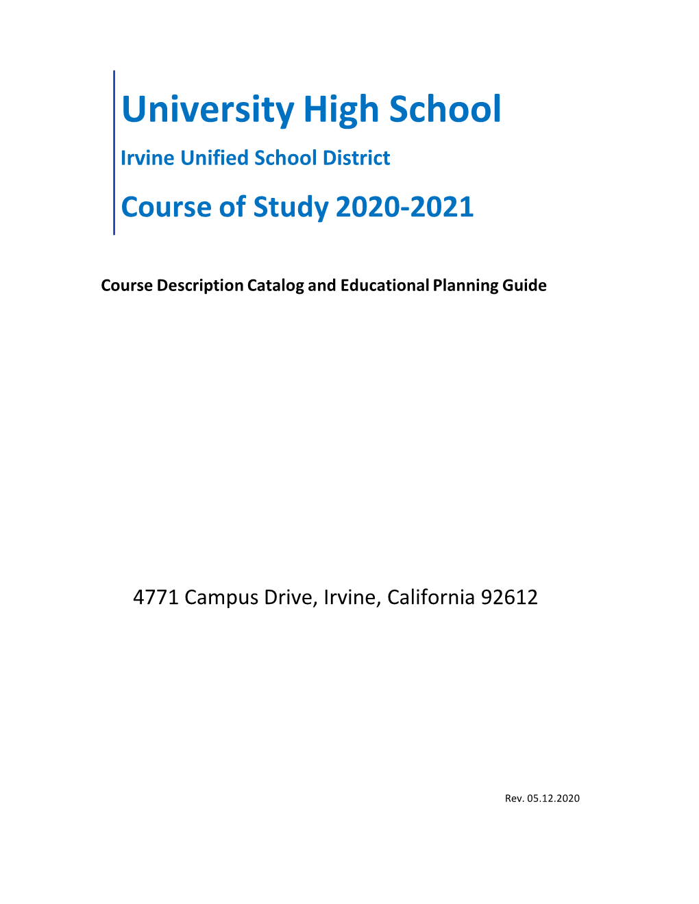 UHS Course Catalog 2020-2021