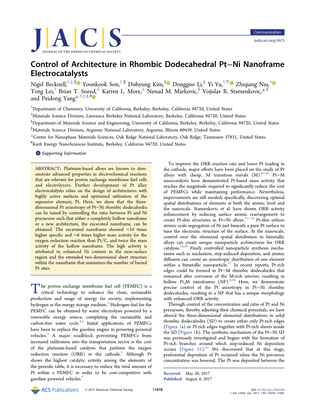 Control of Architecture in Rhombic Dodecahedral Pt–Ni Nanoframe Electrocatalysts