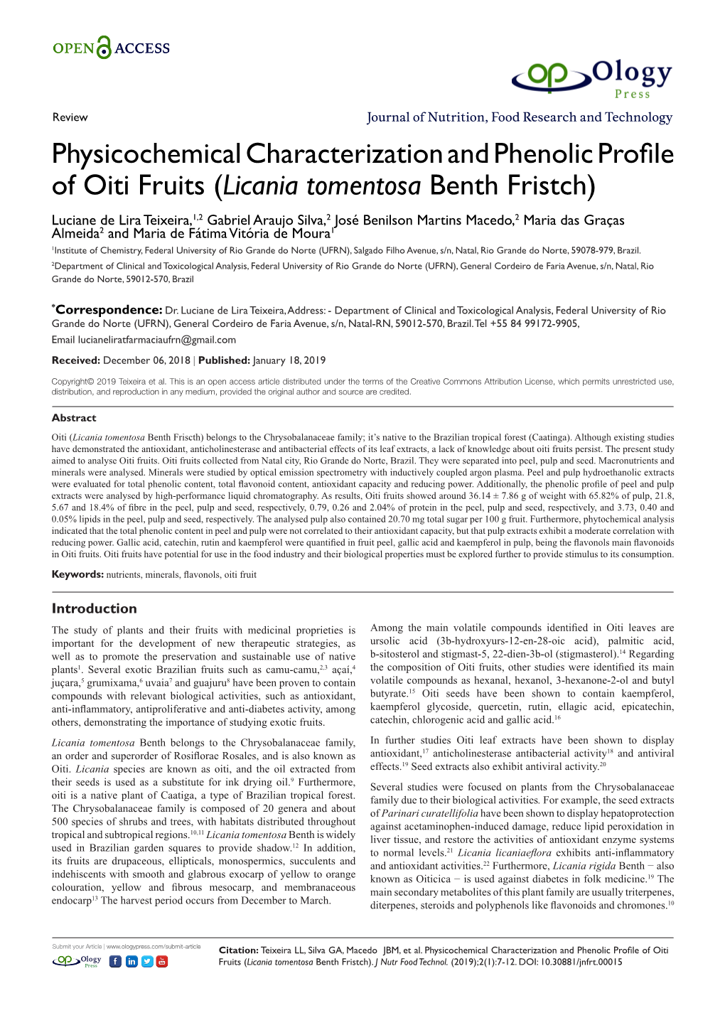 Physicochemical Characterization and Phenolic Profile of Oiti Fruits