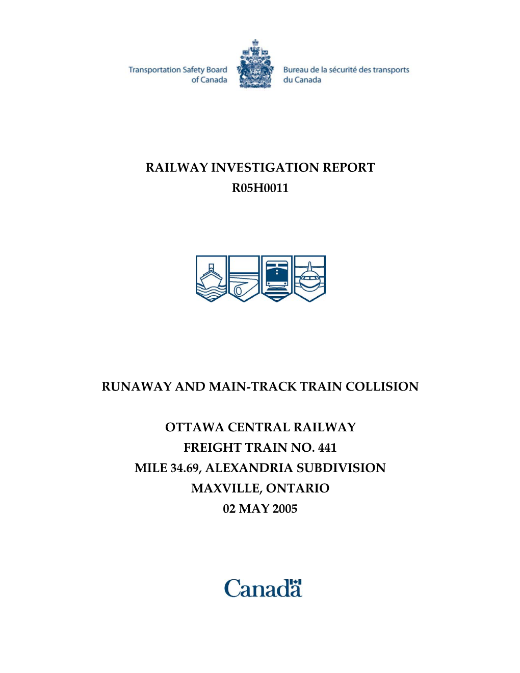 Railway Investigation Report R05h0011 Runaway and Main