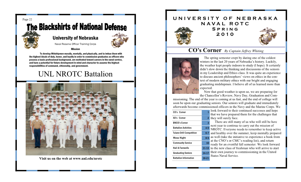 UNL NROTC Battalion to Discuss Ancient Philosophers’ Views on Ethics in the Con- Text of Modern Military Ethics with Our Bright and Engaging Graduating Midshipmen