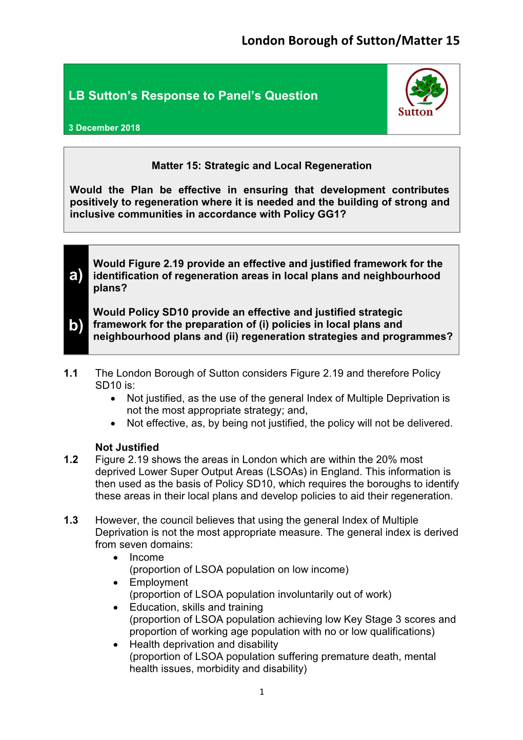 London Borough of Sutton/Matter 15