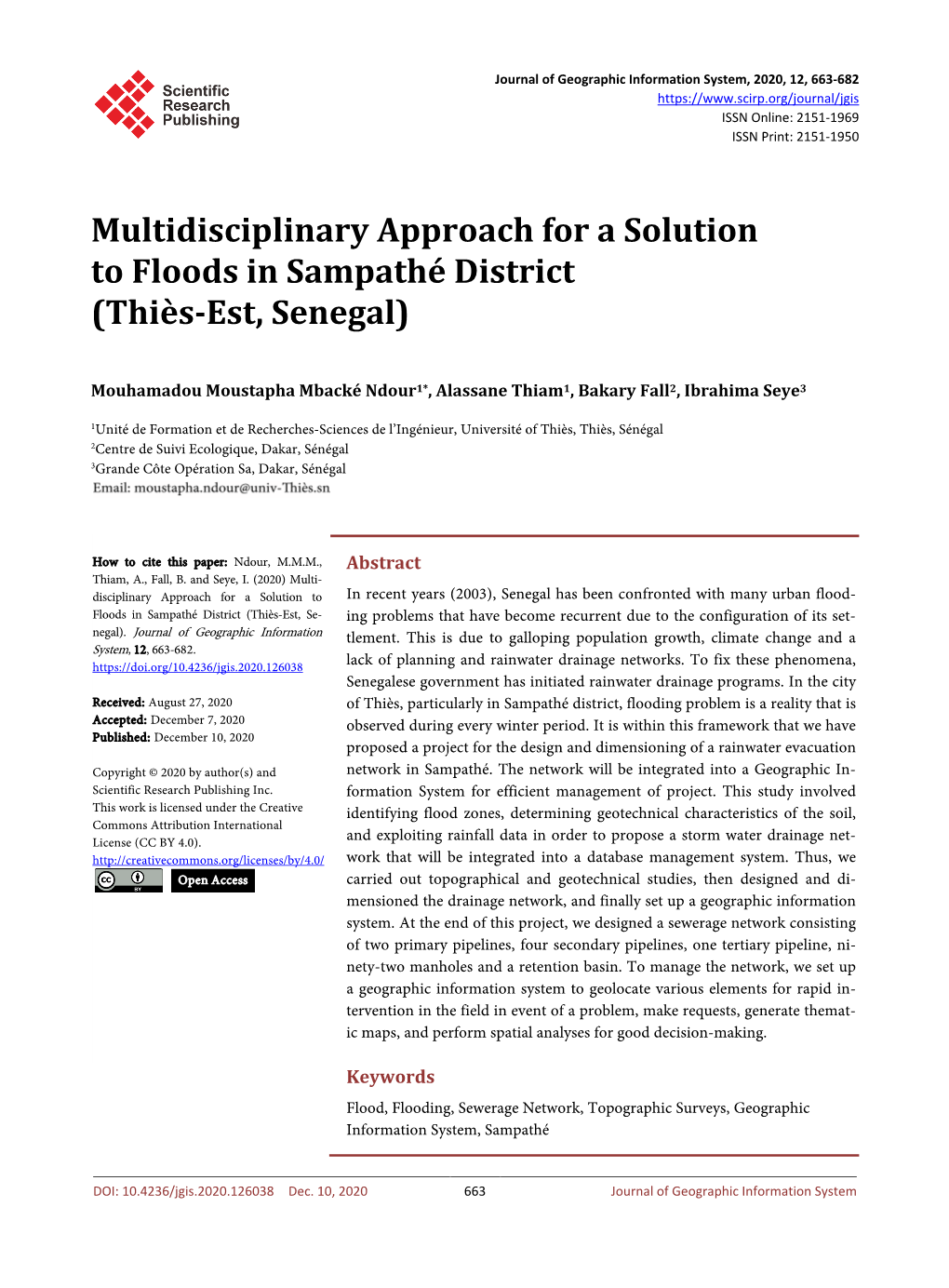 Multidisciplinary Approach for a Solution to Floods in Sampathé District (Thiès-Est, Senegal)