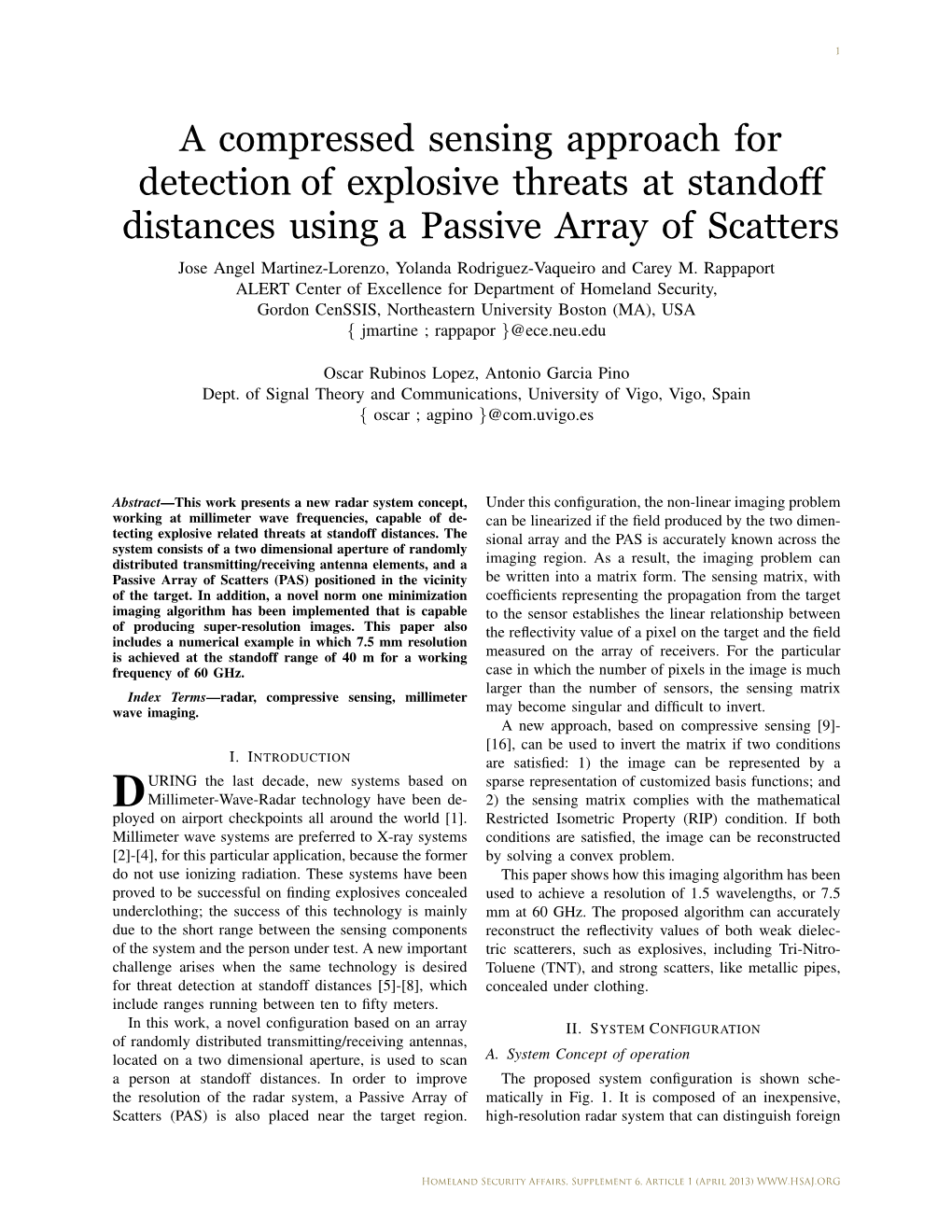 A Compressed Sensing Approach for Detection of Explosive Threats At