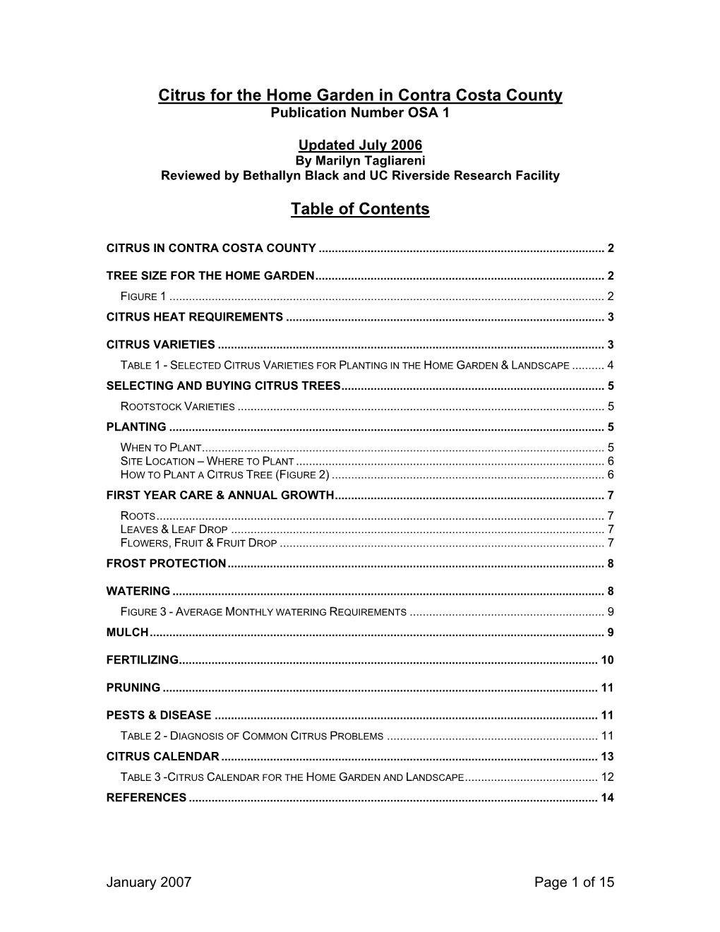 Citrus for the Home Garden in Contra Costa County Table of Contents