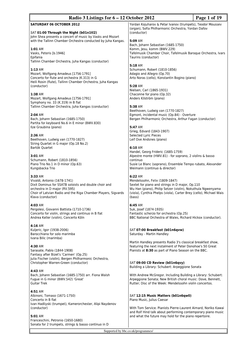 Radio 3 Listings for 6 – 12 October 2012 Page 1
