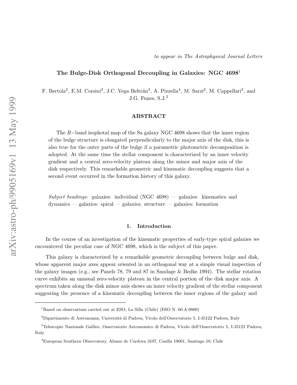 The Bulge-Disk Orthogonal Decoupling in Galaxies: NGC 4698