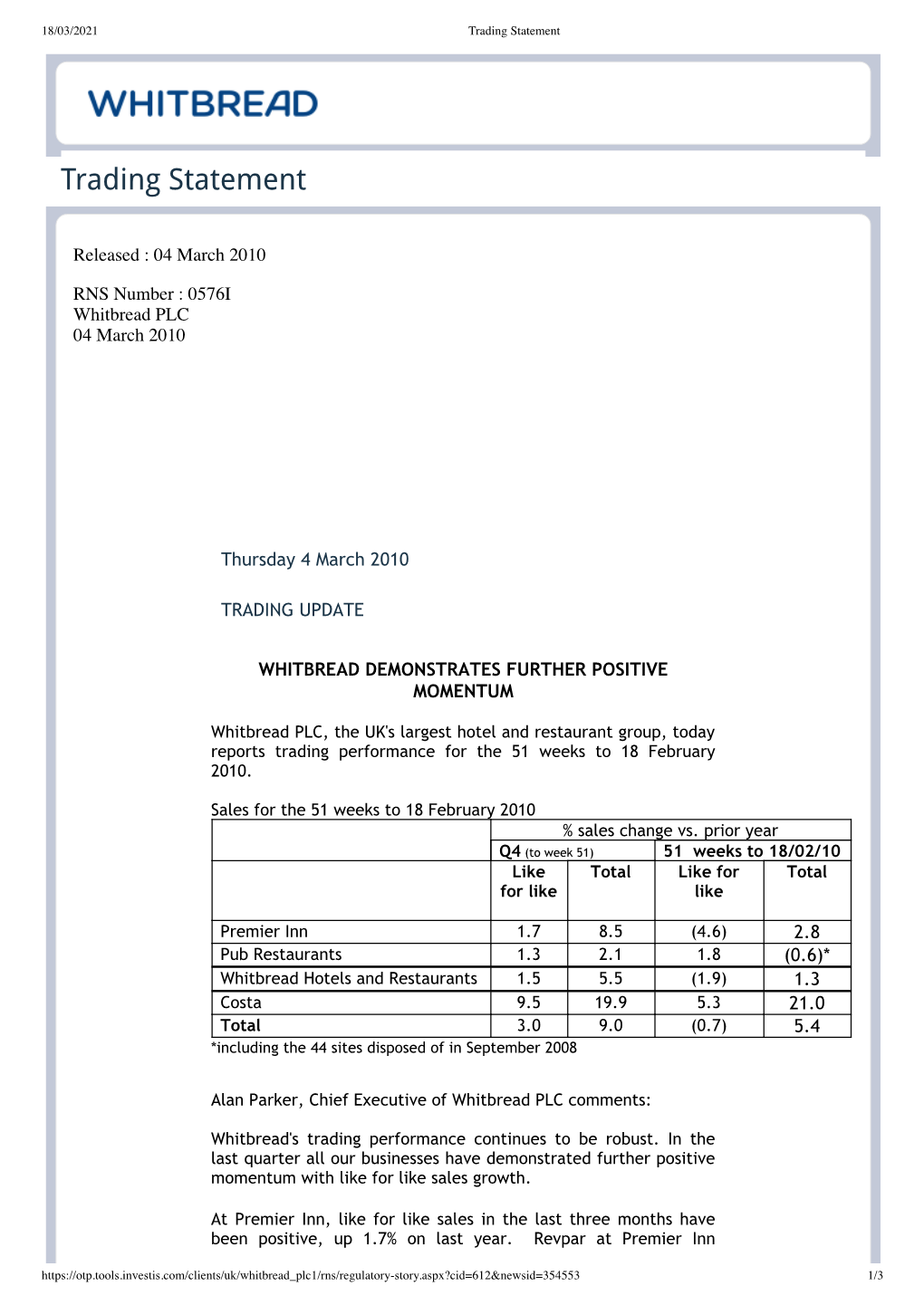 Trading Statement