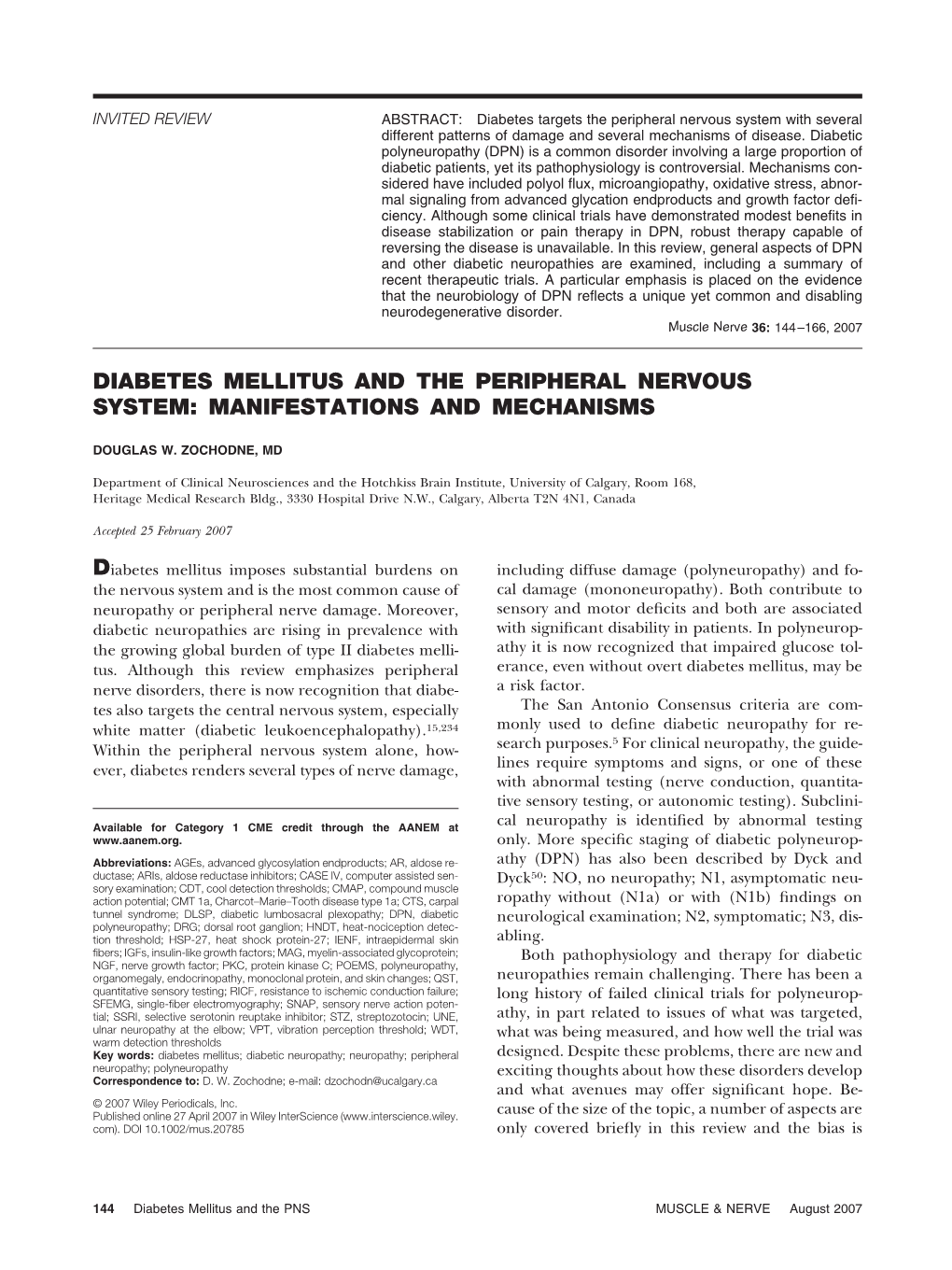 Diabetes Mellitus and the Peripheral Nervous System: Manifestations and Mechanisms