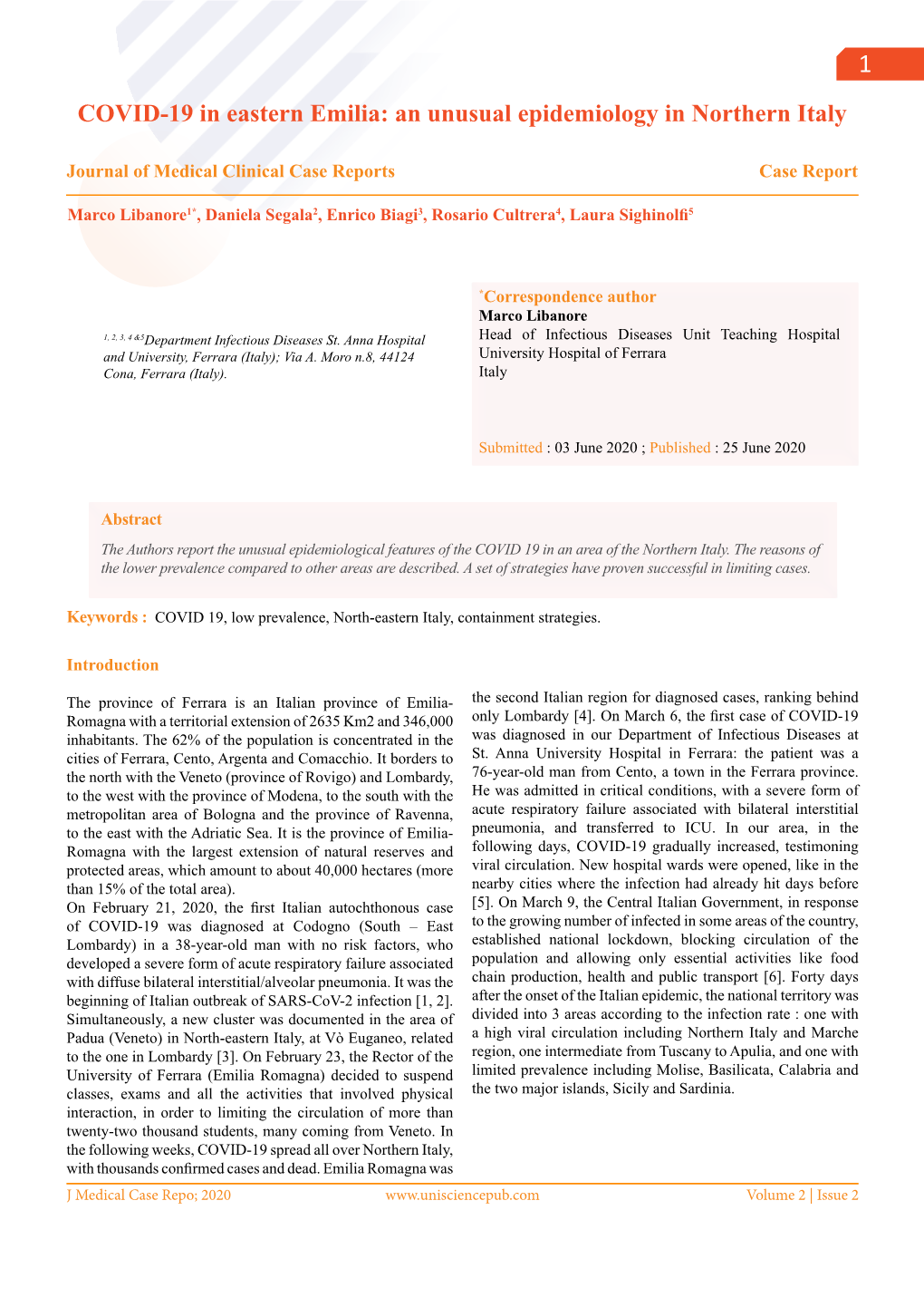 COVID-19 in Eastern Emilia: an Unusual Epidemiology in Northern Italy