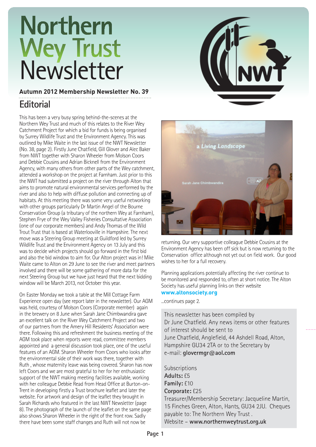 Northern Wey Trust Newsletter Autumn 2012 Membership Newsletter No