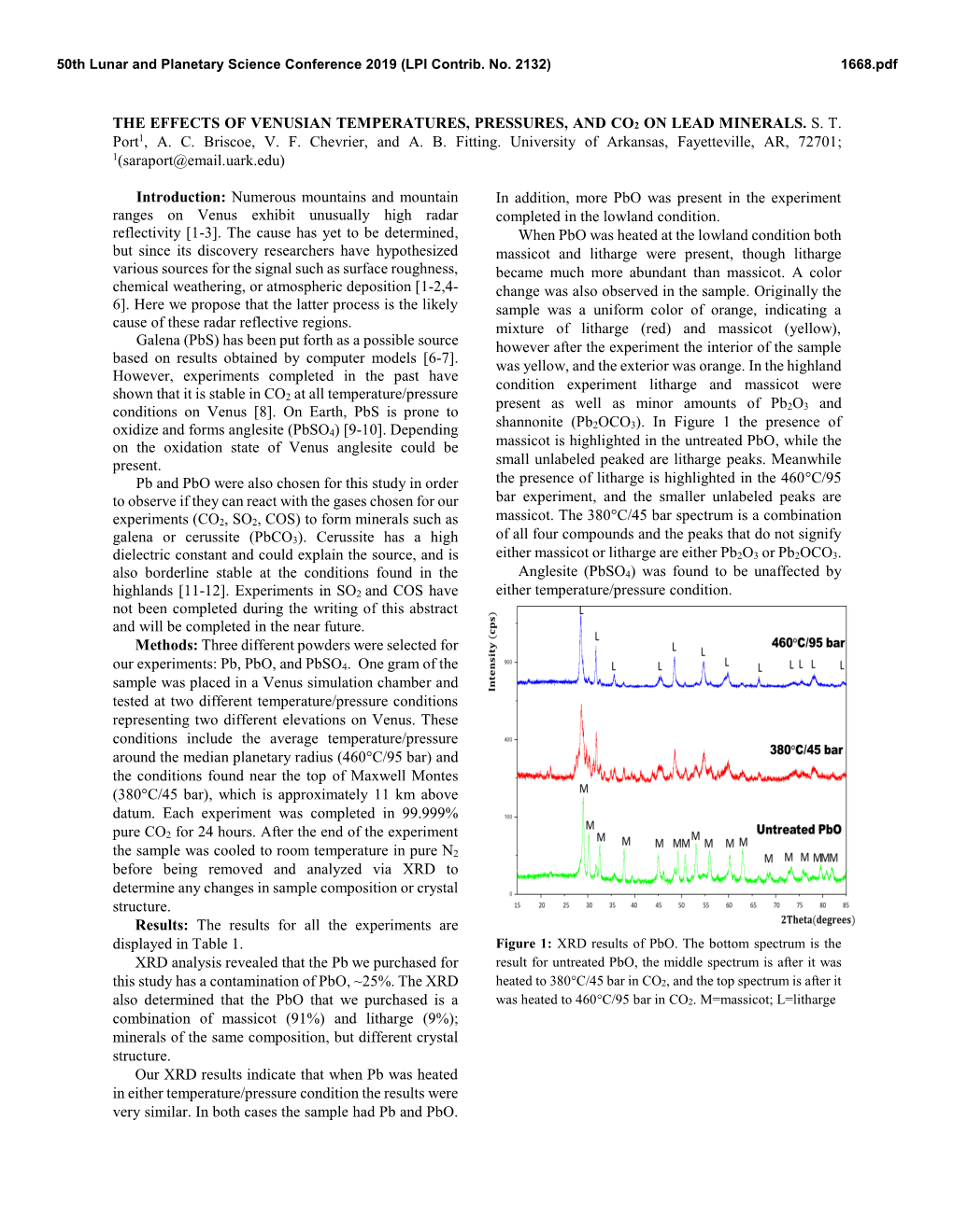 The Effects of Venusian Temperatures, Pressures, and Co2 on Lead Minerals