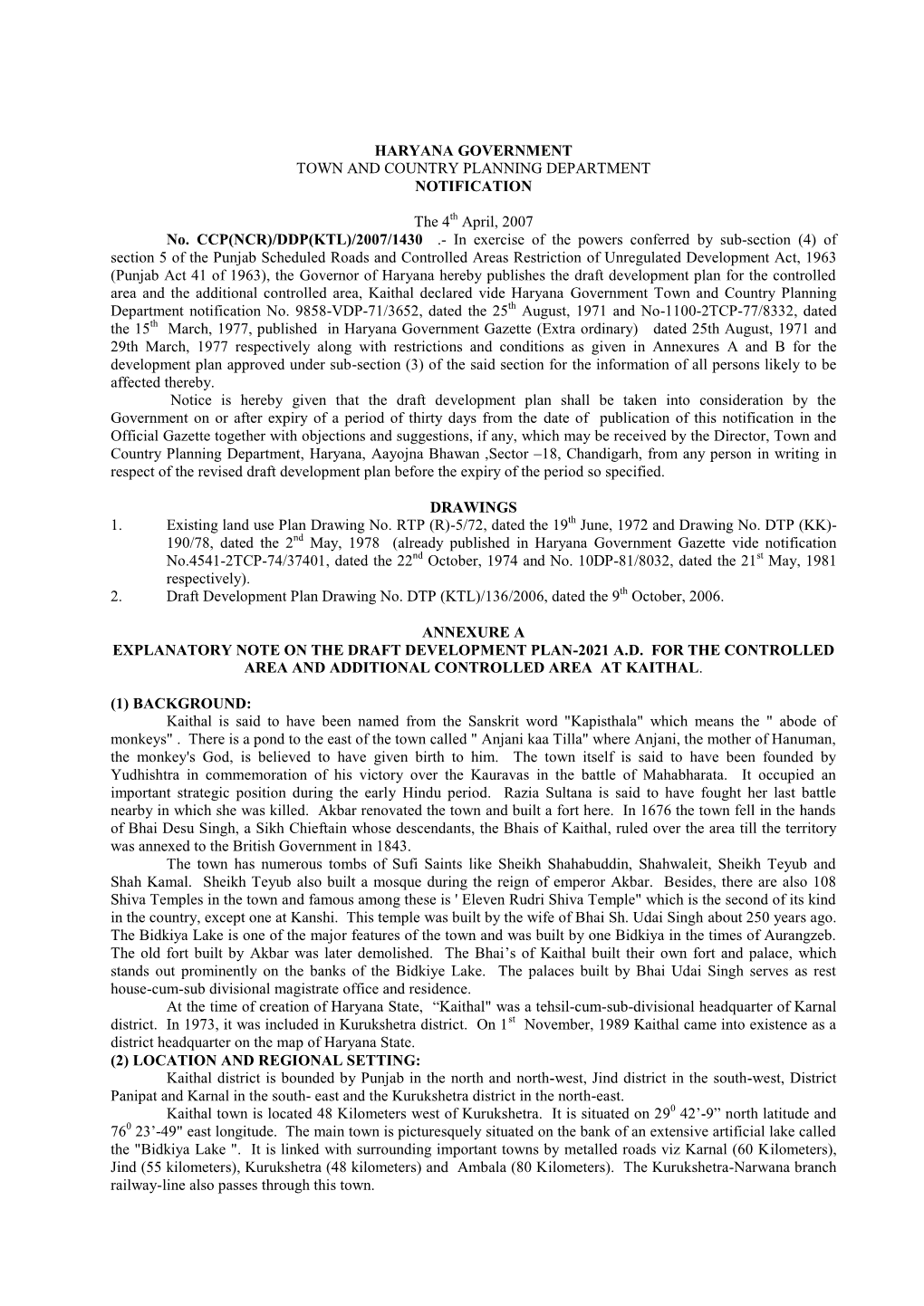 Haryana Government Town and Country Planning Department Notification