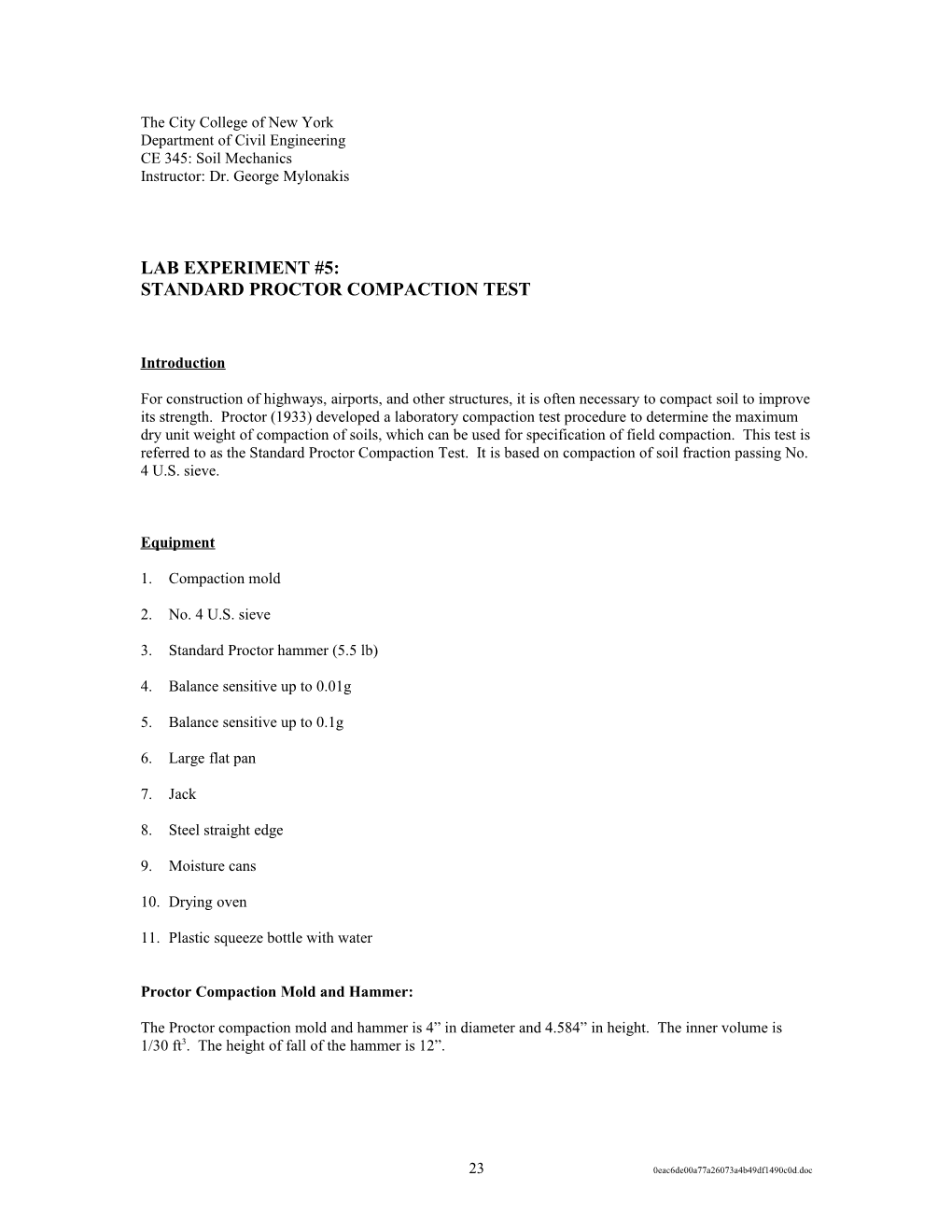 Standard Proctor Compaction Test