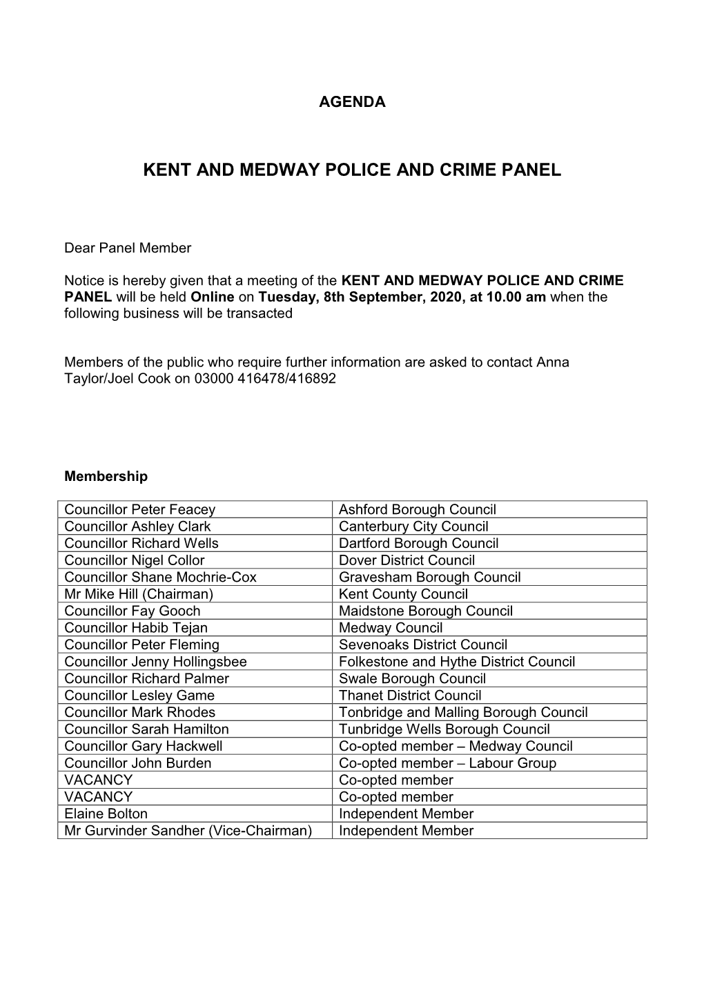 Kent and Medway Police and Crime Panel