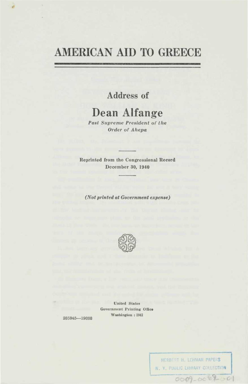 Dean Alfange Past Supreme President of the Order of Ahepa