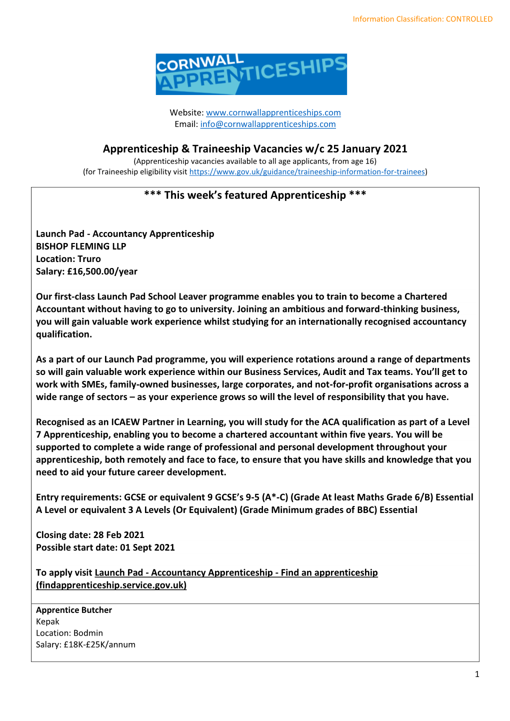 Apprenticeship & Traineeship Vacancies W/C 25 January 2021