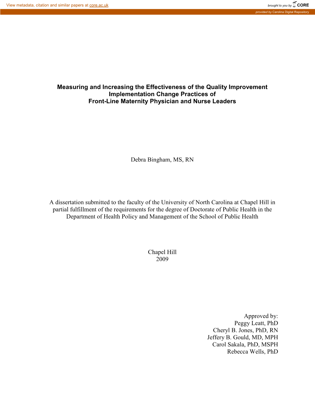 Measuring and Increasing the Effectiveness of the Quality Improvement Implementation Change Practices of Front-Line Maternity Physician and Nurse Leaders