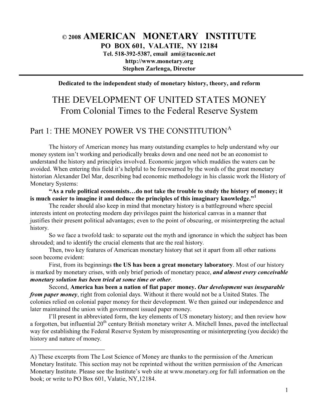 Development of U.S. Money