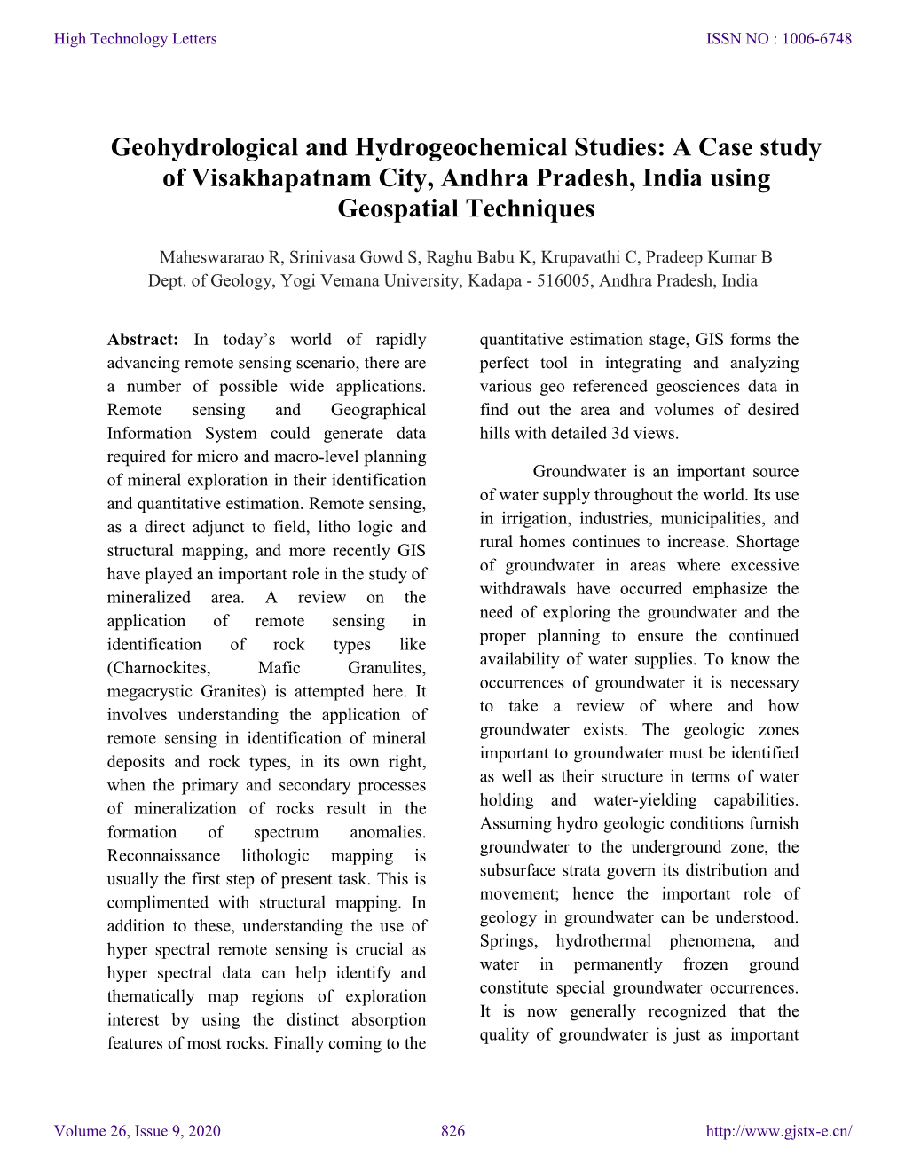 A Case Study of Visakhapatnam City, Andhra Pradesh, India Using Geospatial Techniques