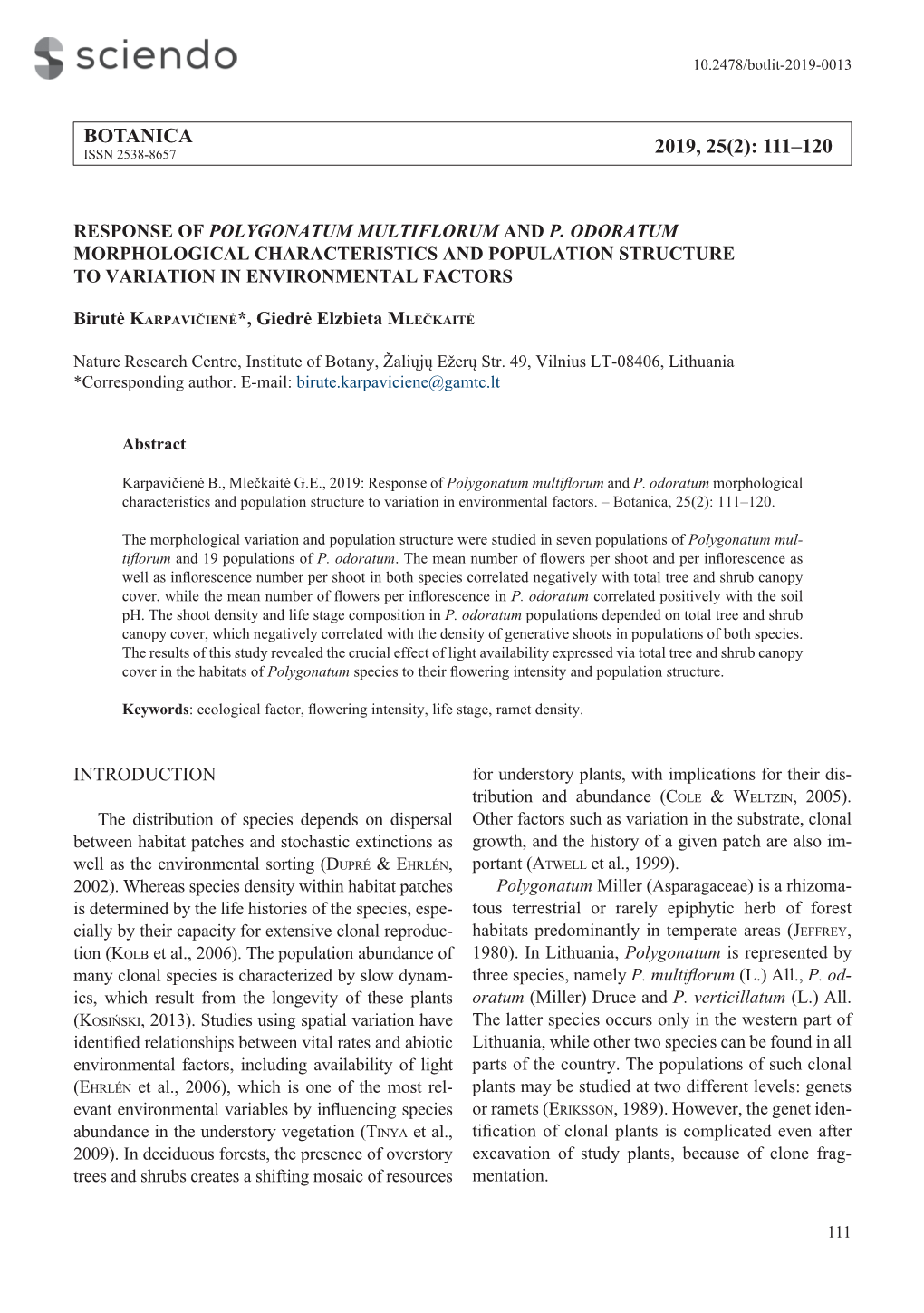 Botanica 2019, 25(2): 111–120