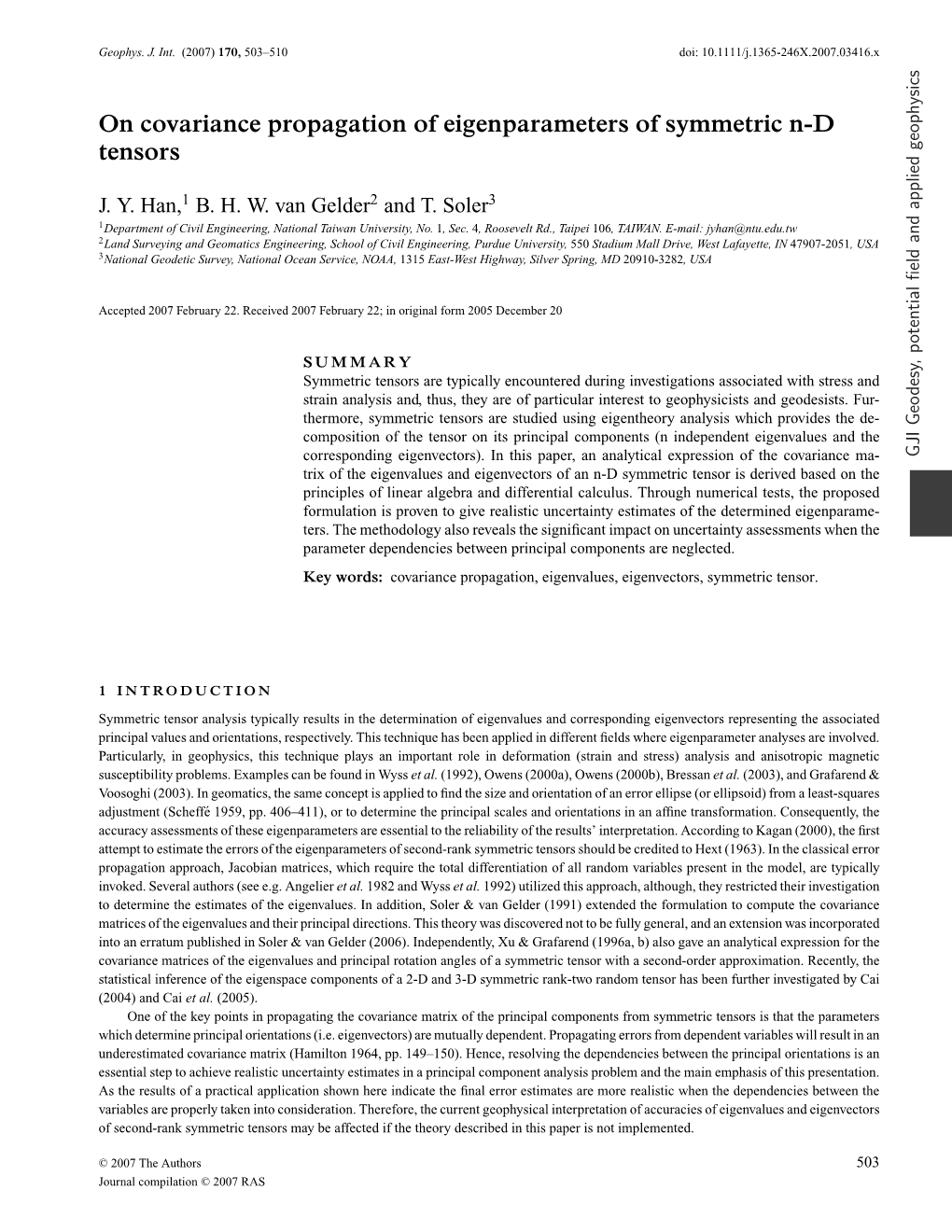 On Covariance Propagation of Eigenparameters of Symmetric N-D Tensors