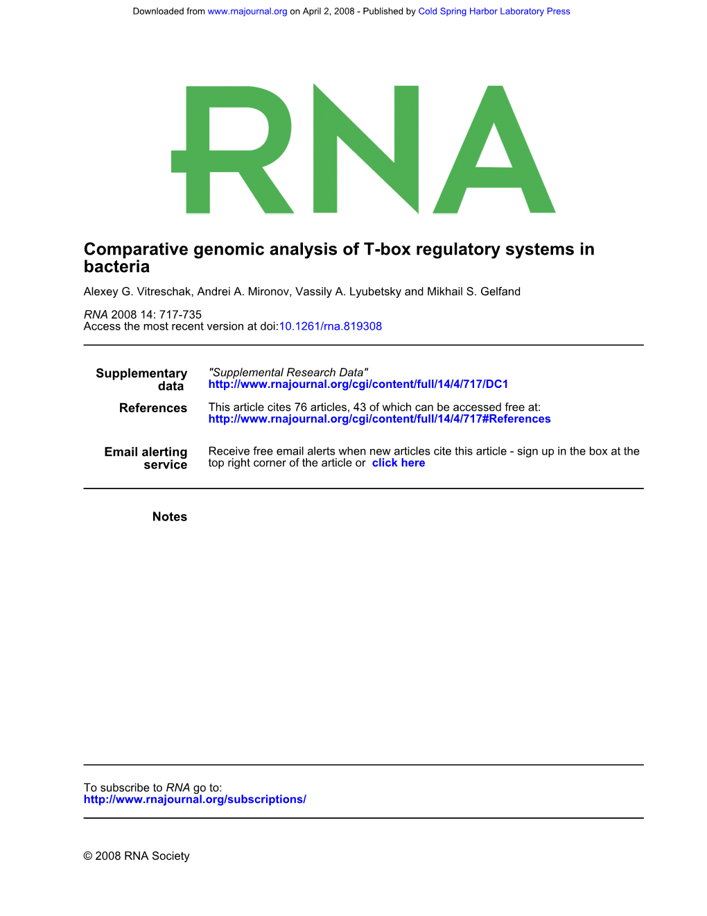 Bacteria Comparative Genomic Analysis of T-Box Regulatory