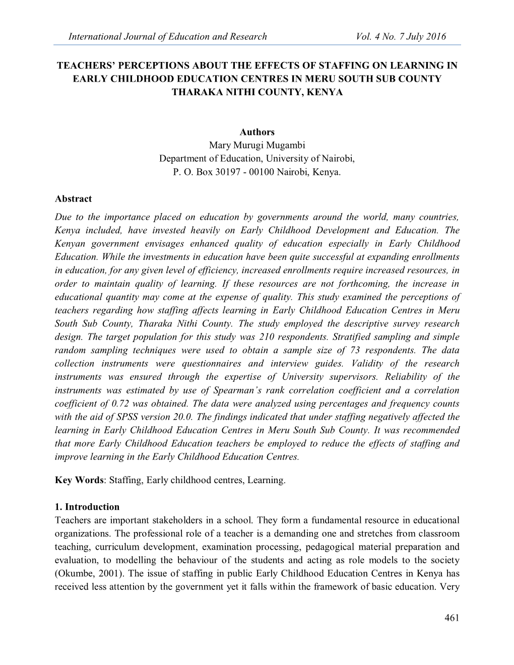 International Journal of Education and Research Vol. 4 No. 7 July 2016